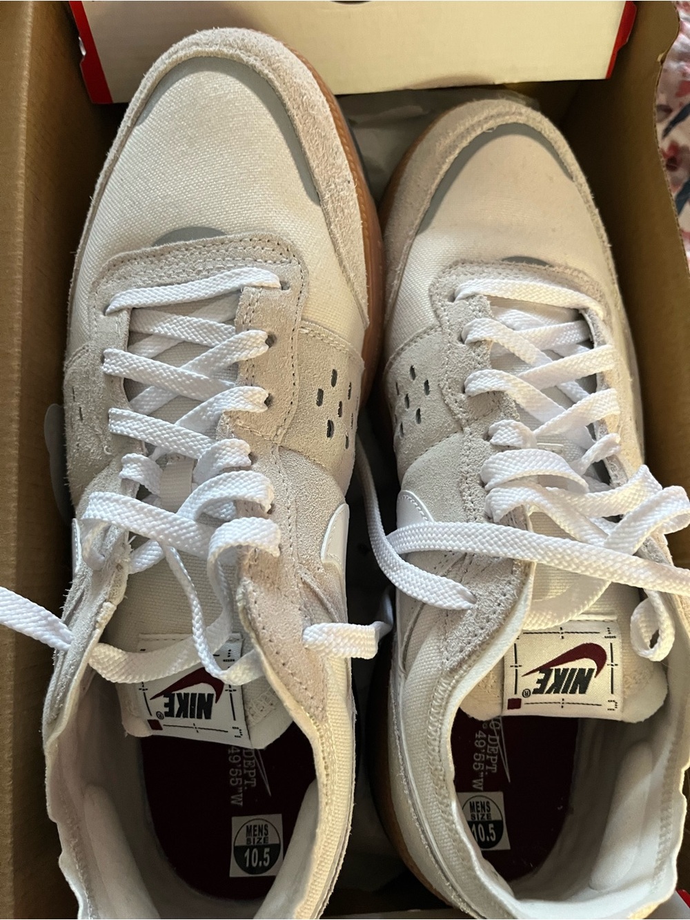 Nike Men's White and Gum Suede Low-Top Sneakers